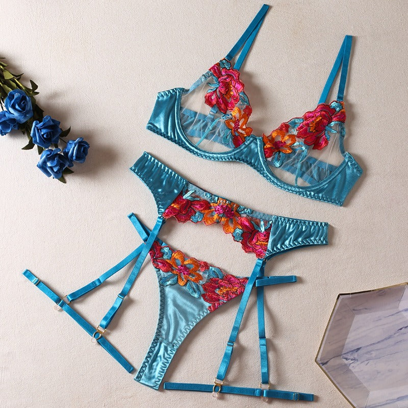 Embroidered Lingerie Garter Set for Women