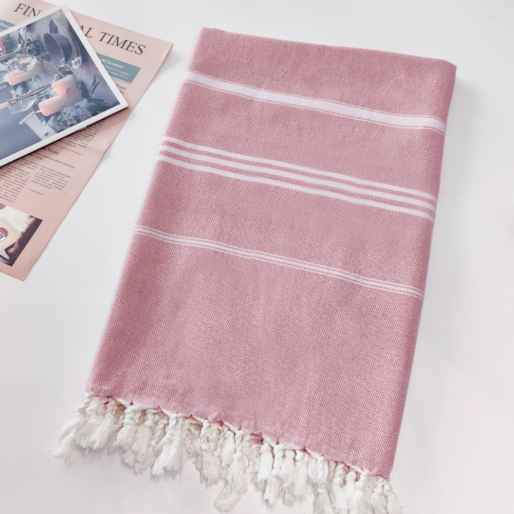 Turkish Striped Fringe Beach Towel – Quick Dry