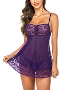 Sexy Lace Camisole in purple chiffon, featuring delicate lace trim and adjustable straps, designed for women's erotic pajamas