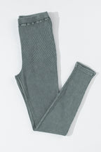 Dark Grey Vintage Wash Ribbed Leggings - Classyfashion24.com