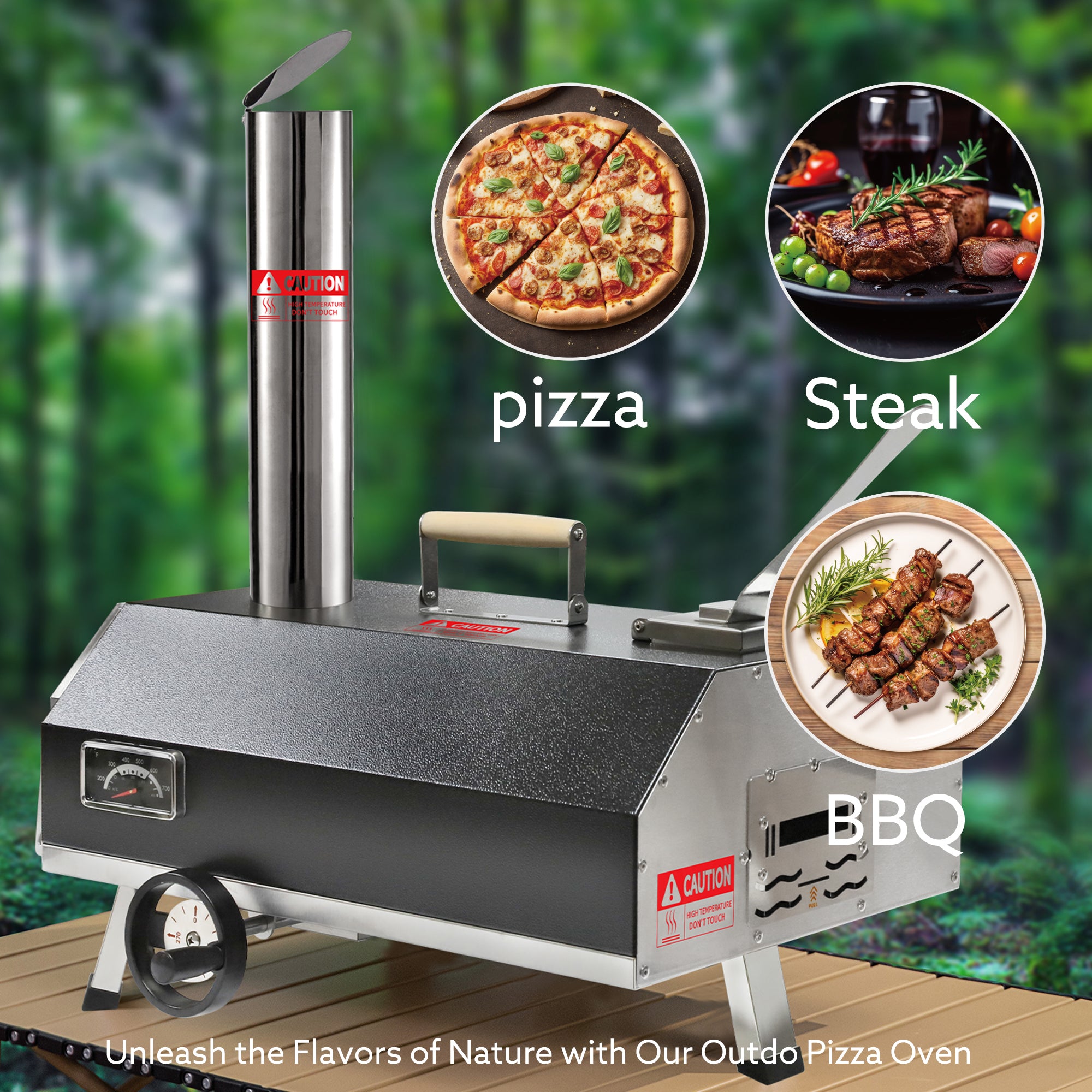 Portable 12" Wood-Fired Outdoor Pizza Oven with Rotating Turntable