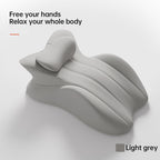 Light grey multi-use pillow designed for home, couples, and car use, providing support for various activities like reading an