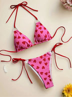 sexy two-piece swimsuit for women, backless halter neck tied bikini with print triangle bikini - Classyfashion24.com