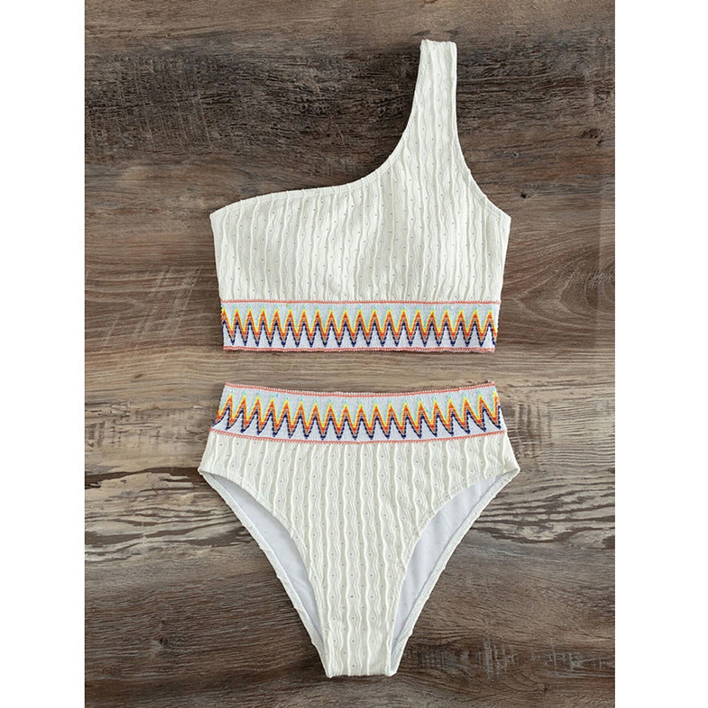 White single shoulder split swimsuit - Classyfashion24.com