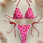 sexy two-piece swimsuit for women, backless halter neck tied bikini with print triangle bikini - Classyfashion24.com