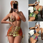 Headscarf skirt style bikini women's swimsuit four piece set - Classyfashion24.com