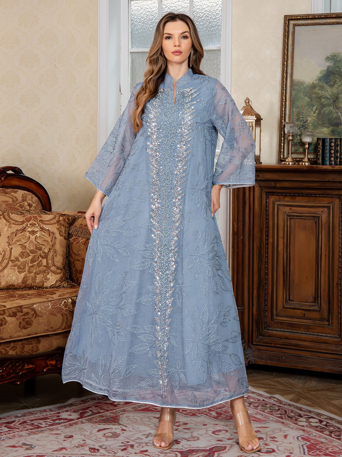 New Muslim Chiffon  Middle Eastern Clothing Dubai Long Dress Beaded - Classyfashion24.com