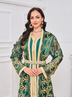 Muslim robe women's embroidered long cardigan two-piece set temperament dress - Classyfashion24.com