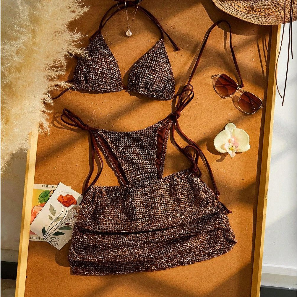 Mesh Three-Piece Bikini Swimwear Set Sexy Bathing Suit for Women - Classyfashion24.com