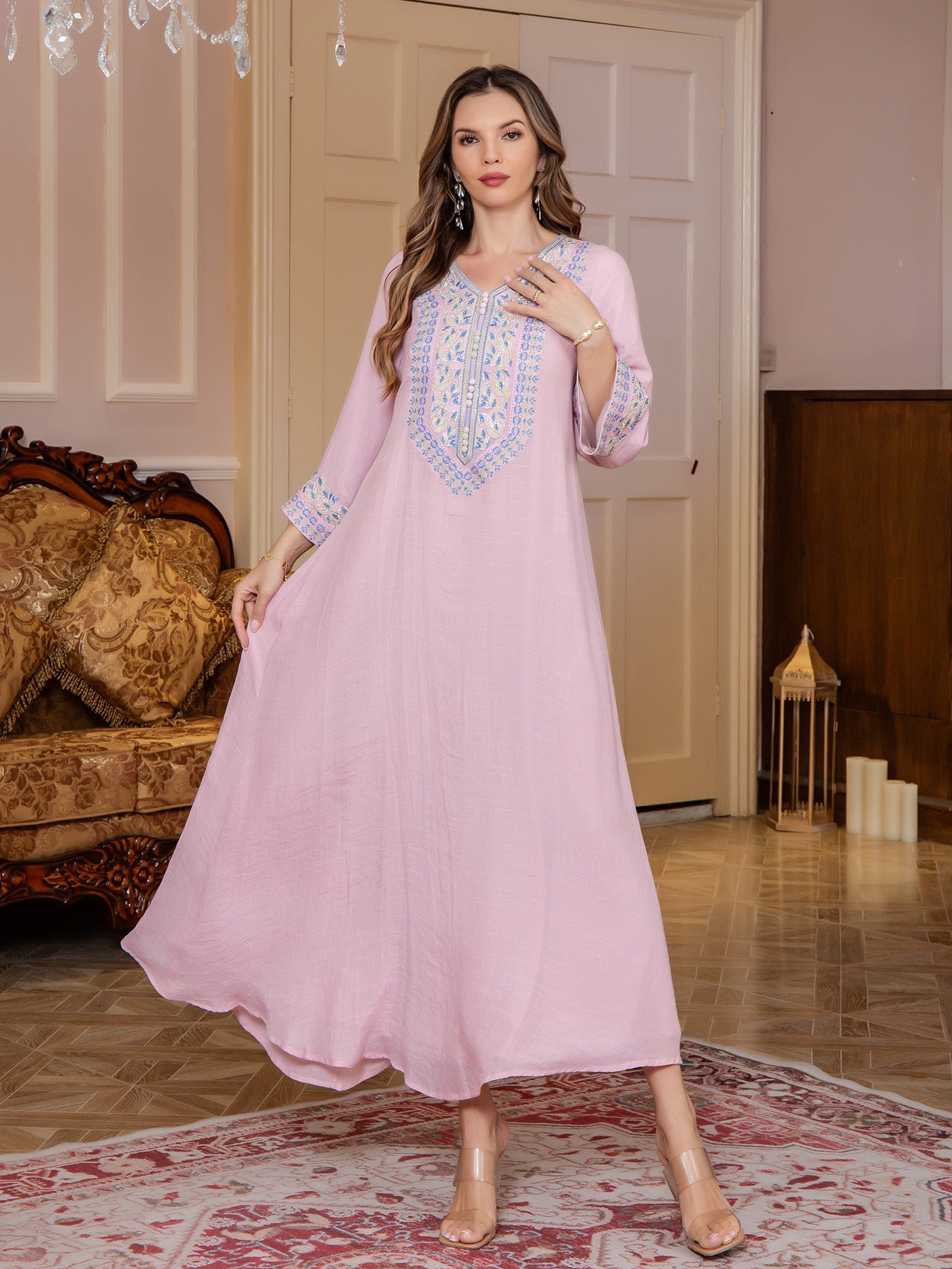 New Muslim Elegant Dress Middle Eastern Clothing Dubai Women's Embroidered Beaded Long Robe - Classyfashion24.com