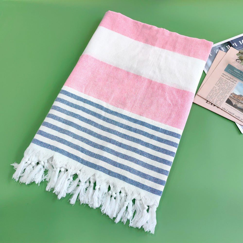 Turkish Striped Fringe Beach Towel – Quick Dry