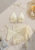 bikini three-piece swimsuit, sexy backless solid color lace tie-up separate swimsuit for women - Classyfashion24.com