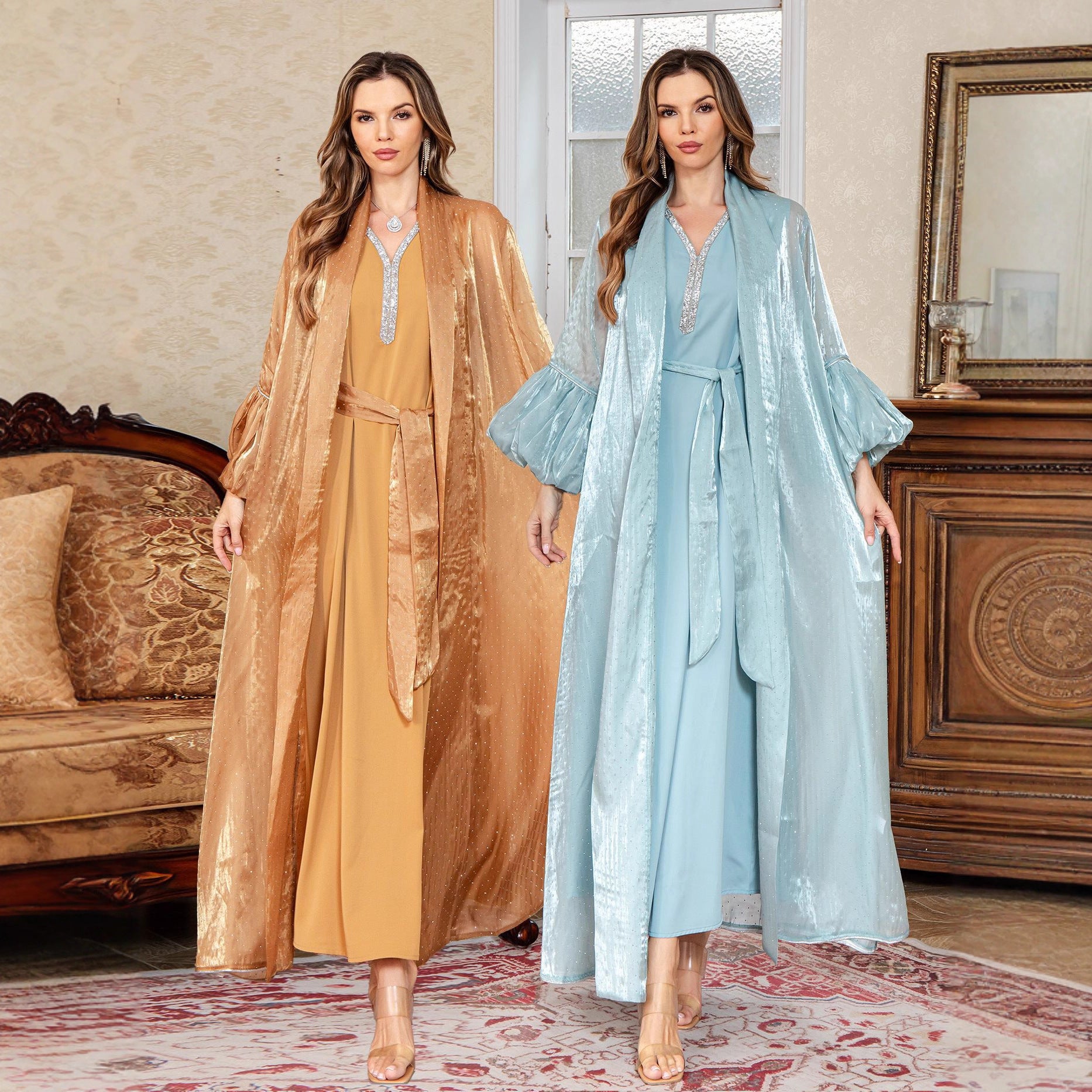 New Arabic Two-Piece Set Elegant Dubai Dress Muslim Long Robe - Classyfashion24.com