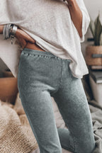 Dark Grey Vintage Wash Ribbed Leggings - Classyfashion24.com