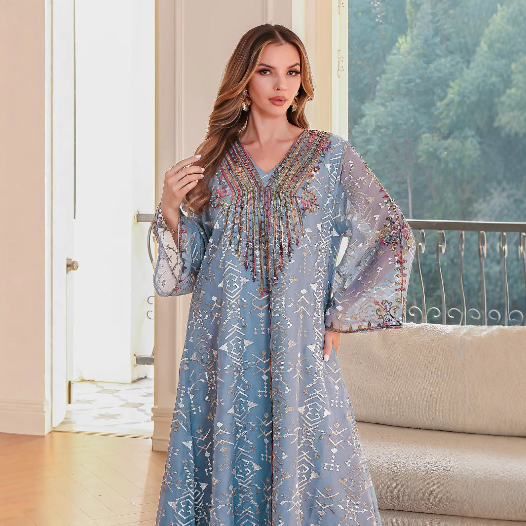Muslim Women's Dress Long Skirt Abaya Arabic Embroidered Robe - Classyfashion24.com