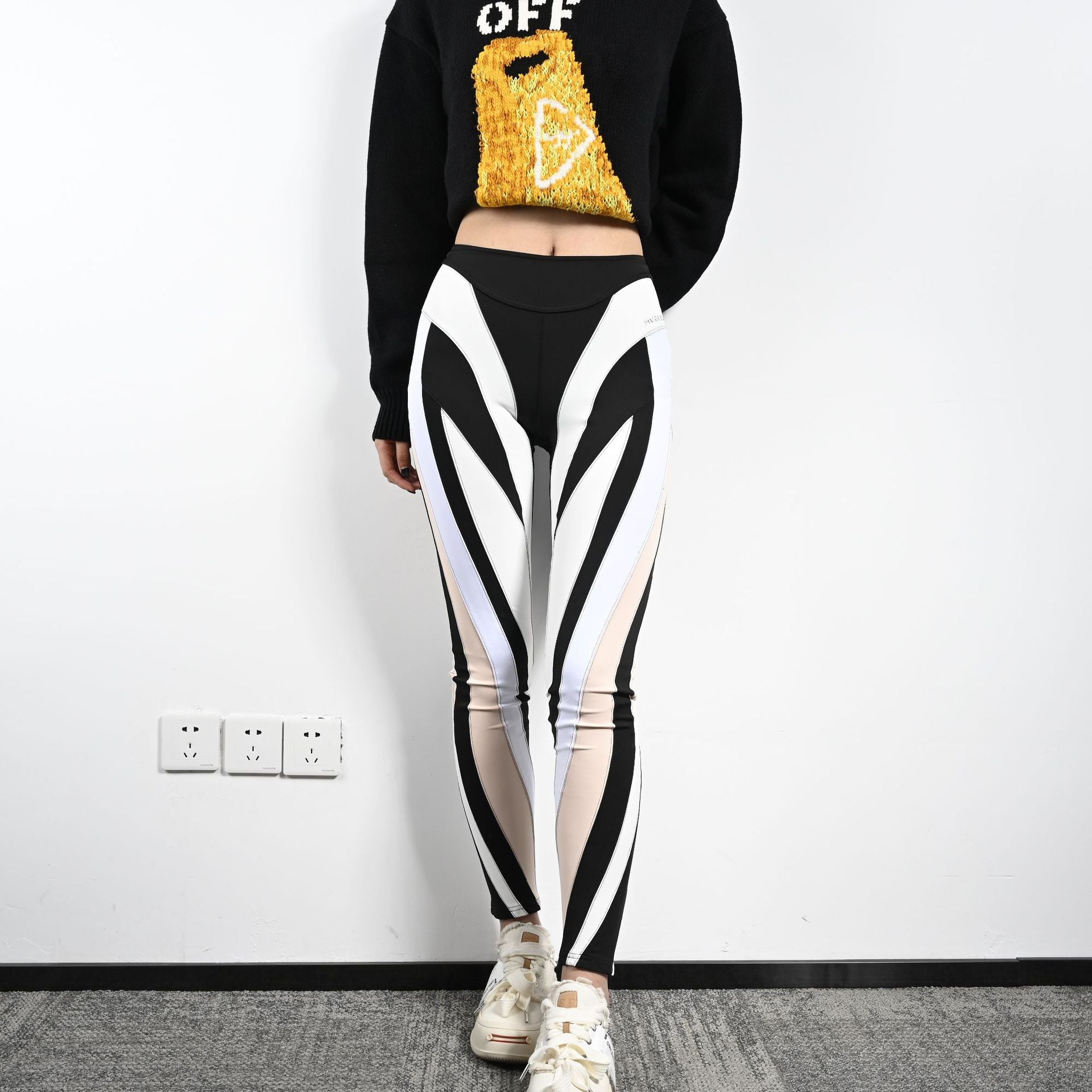 High-Waisted Spliced Elastic Waistband Leggings