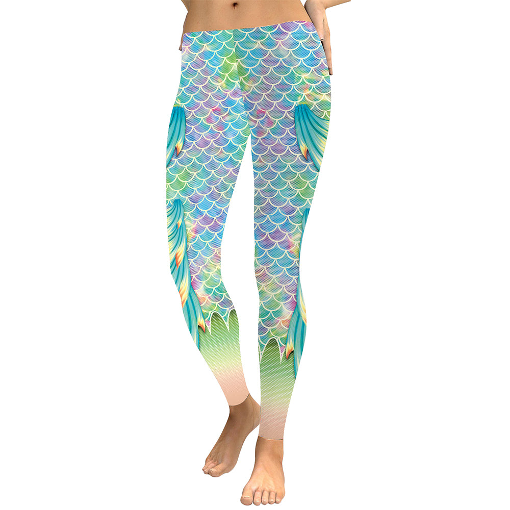 New Summer Vivid Mermaid  Women Leggings Gradient Fish Scales Scales Digital Print Leggins Sporting Workout Pants
