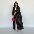 Muslim European and American women's cardigan long striped jacket Abaya zebra print - Classyfashion24.com