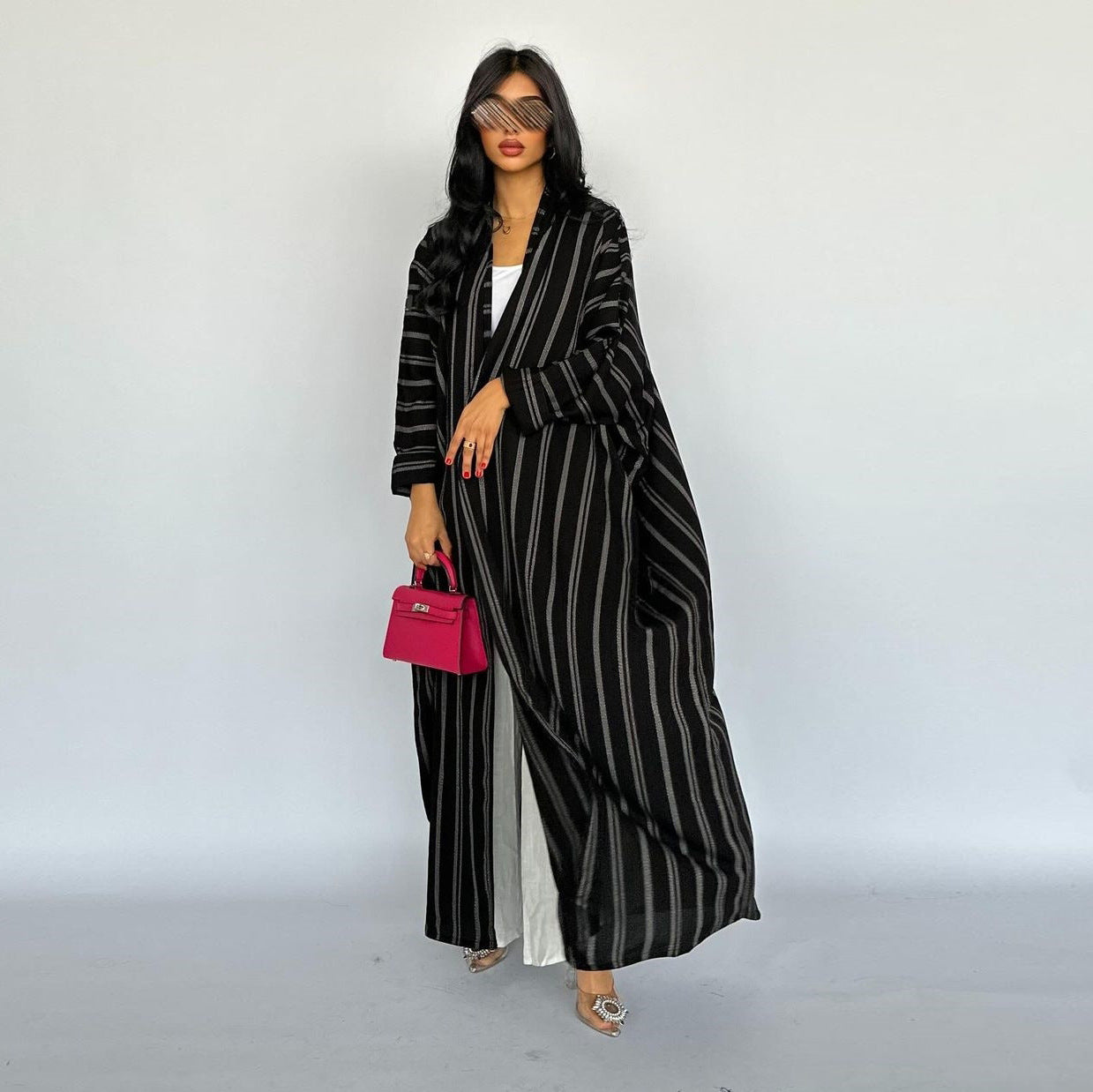 Muslim European and American women's cardigan long striped jacket Abaya zebra print - Classyfashion24.com