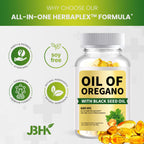 Fresh oregano leaves and spoon of oil representing natural ingredients.
