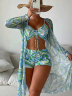 Swimsuit long sleeved mesh three piece bikini top - Classyfashion24.com
