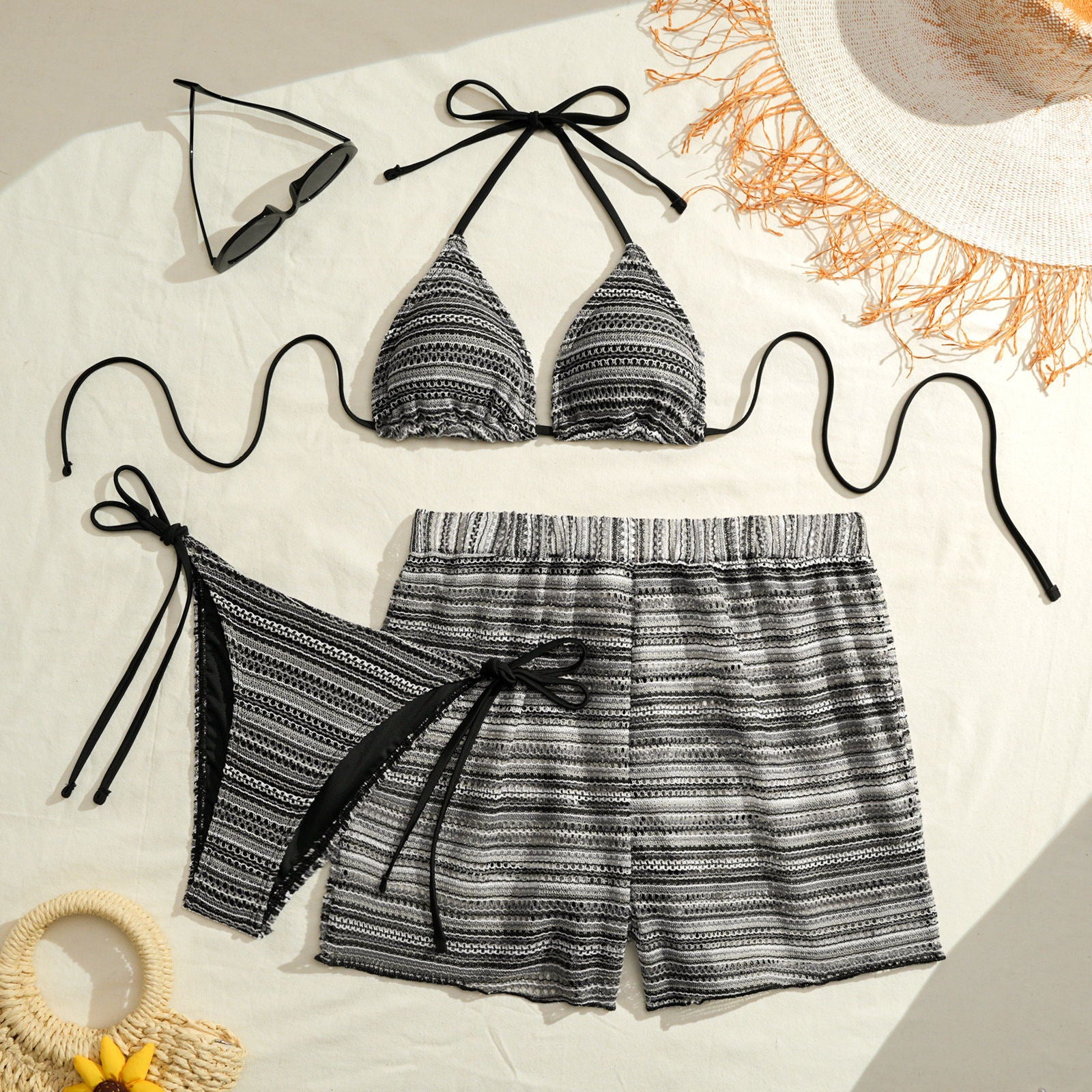 Striped split swimsuit for women