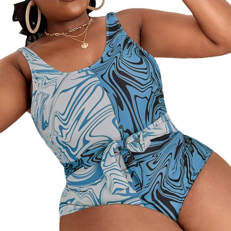 Printed Strapless Plus Size Swimwear for Women, Beach Bikini, Hot Spring Swimwear - Classyfashion24.com