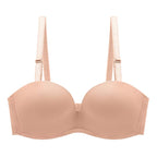 Women's Seamless Anti-Slip Gathered Comfort Bra in nude with smooth cups and adjustable straps for a secure fit.