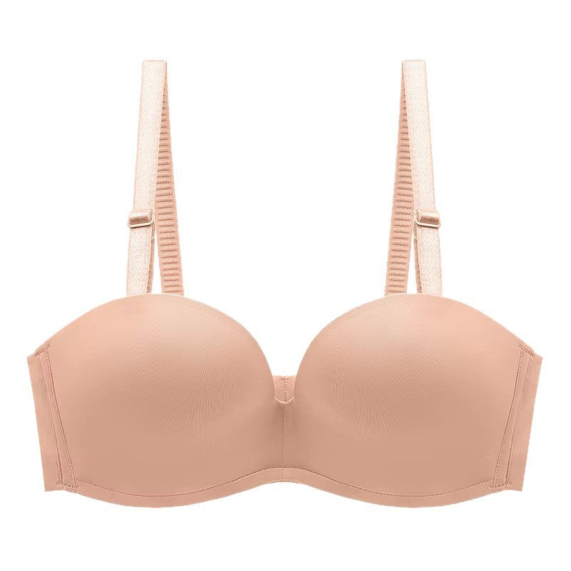 Women's Seamless Anti-Slip Gathered Comfort Bra in nude with smooth cups and adjustable straps for a secure fit.