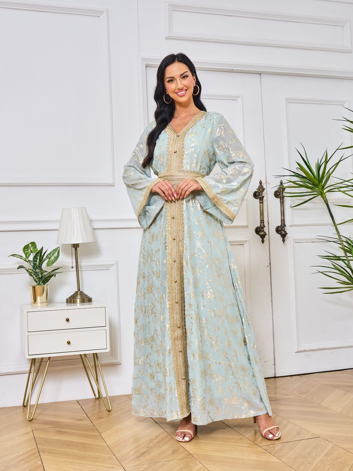 Evening Dress Muslim Dress Bottom Grab Flower Gold Stamping Fashion Robe - Classyfashion24.com