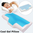 Orthopedic Memory Foam Cool Gel Pillow with anti-snore design, featuring a blue gel layer for neck support and comfort.
