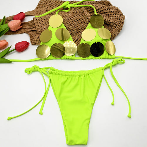 Bikini Swimwear with Sequins, Flashy Two-Piece Sexy Swim Suit
