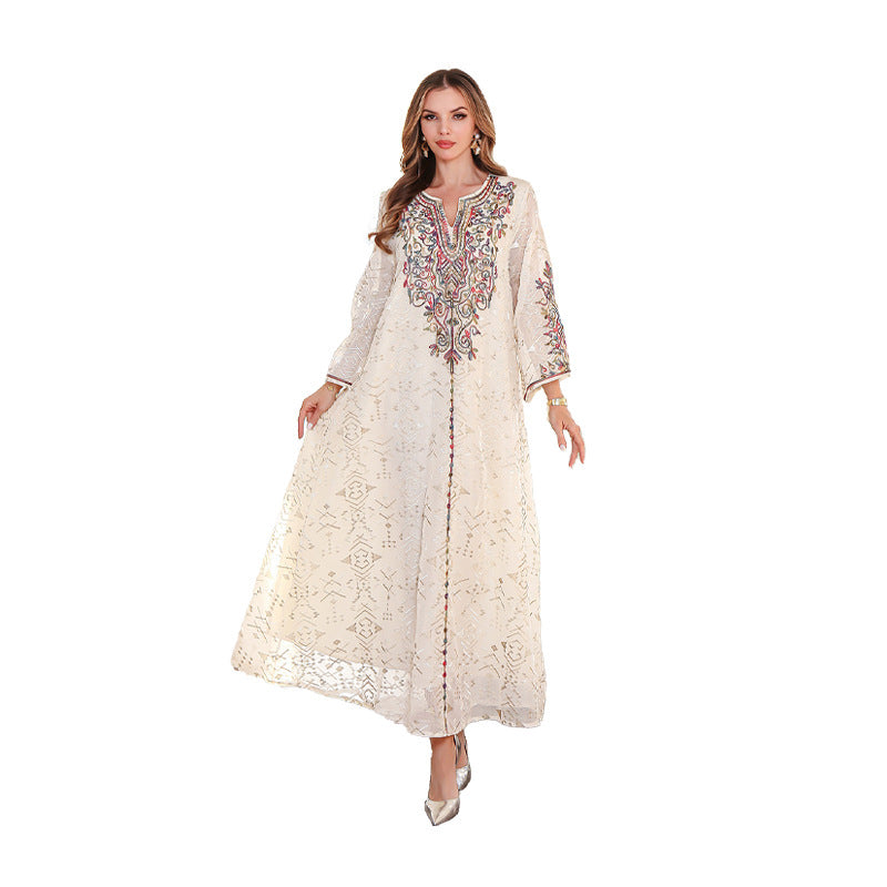 Middle East Muslim Long Robe Embroidered Women's Long Dress - Classyfashion24.com