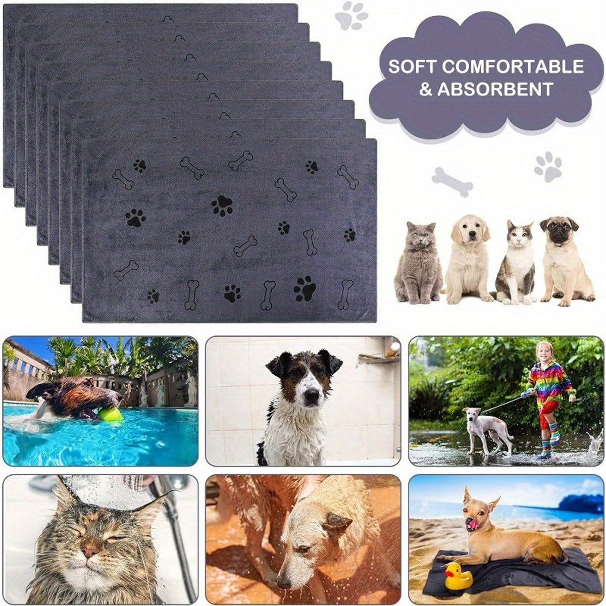 Quick-Dry Microfiber Pet Bath Towel for Dogs & Cats - Classyfashion24.com