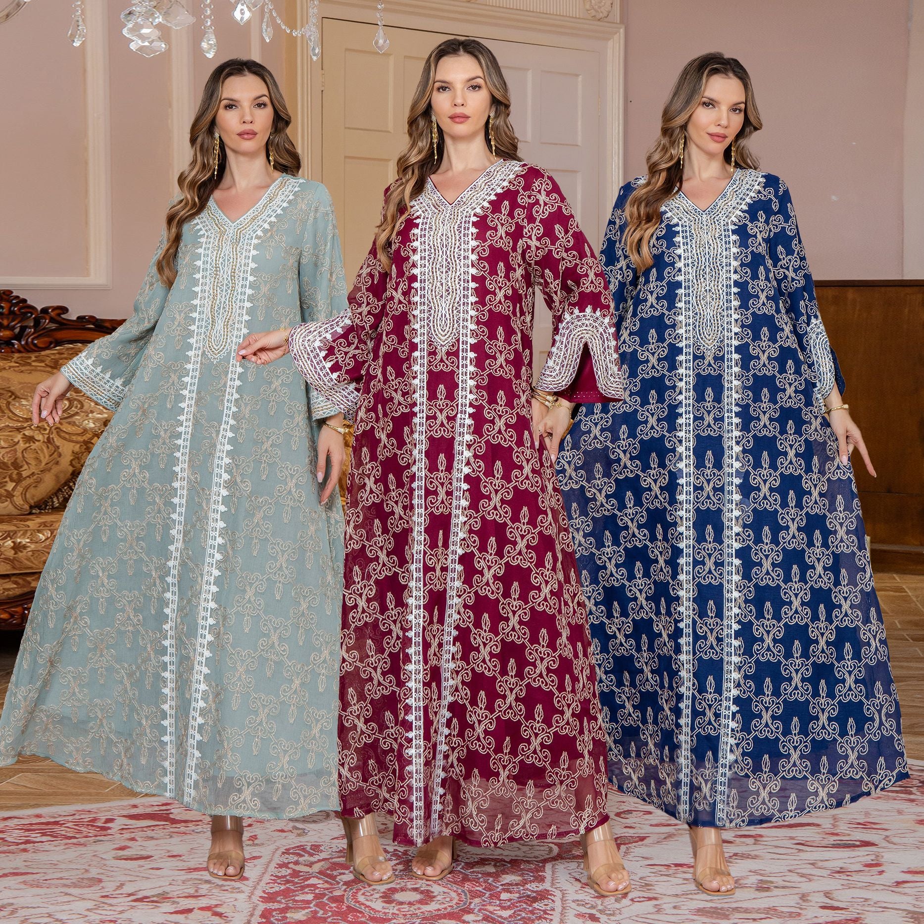 New Fashion Muslim Women's Long Robe Middle Eastern Clothing Jalabiya Elegant Embroidery Dubai Long Dress - Classyfashion24.com