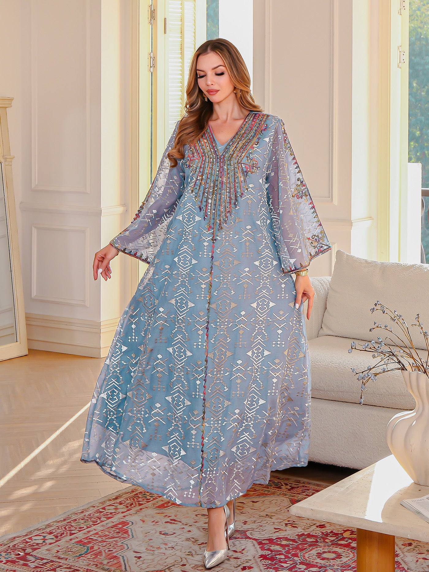 Muslim Women's Dress Long Skirt Abaya Arabic Embroidered Robe - Classyfashion24.com