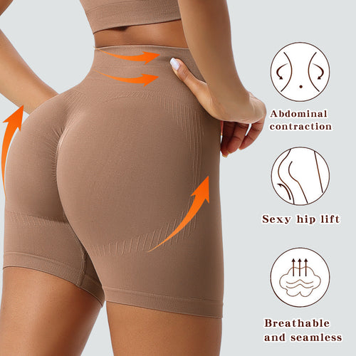 High waist tummy control shapewear shorts in a tan color, designed for butt lifting and abdominal support. Breathable and sea