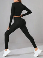 Neck Long Sleeve Top and Leggings Active Set - Classyfashion24.com