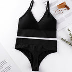 Black seamless underwear set featuring a vest-style bralette and mid-waist thong, designed for comfort and breathability.