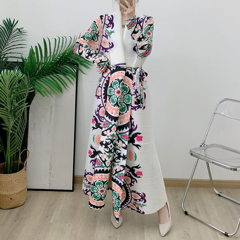 Muslim women's modern fashion Türkiye printed white casual large abaya cardigan gown - Classyfashion24.com