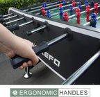 Professional 56-Inch Foosball Table with ergonomic handles and colorful player figures for competitive arcade soccer games.