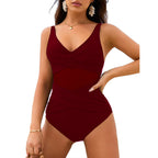Solid color mesh splicing one-piece swimsuit - Classyfashion24.com