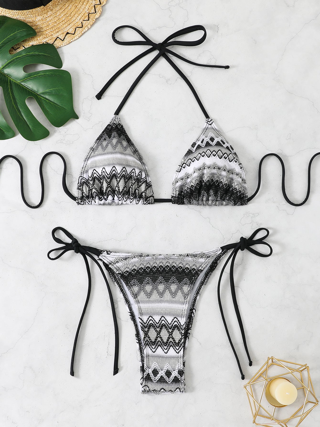 Knitted strap bikini split swimsuit - Classyfashion24.com