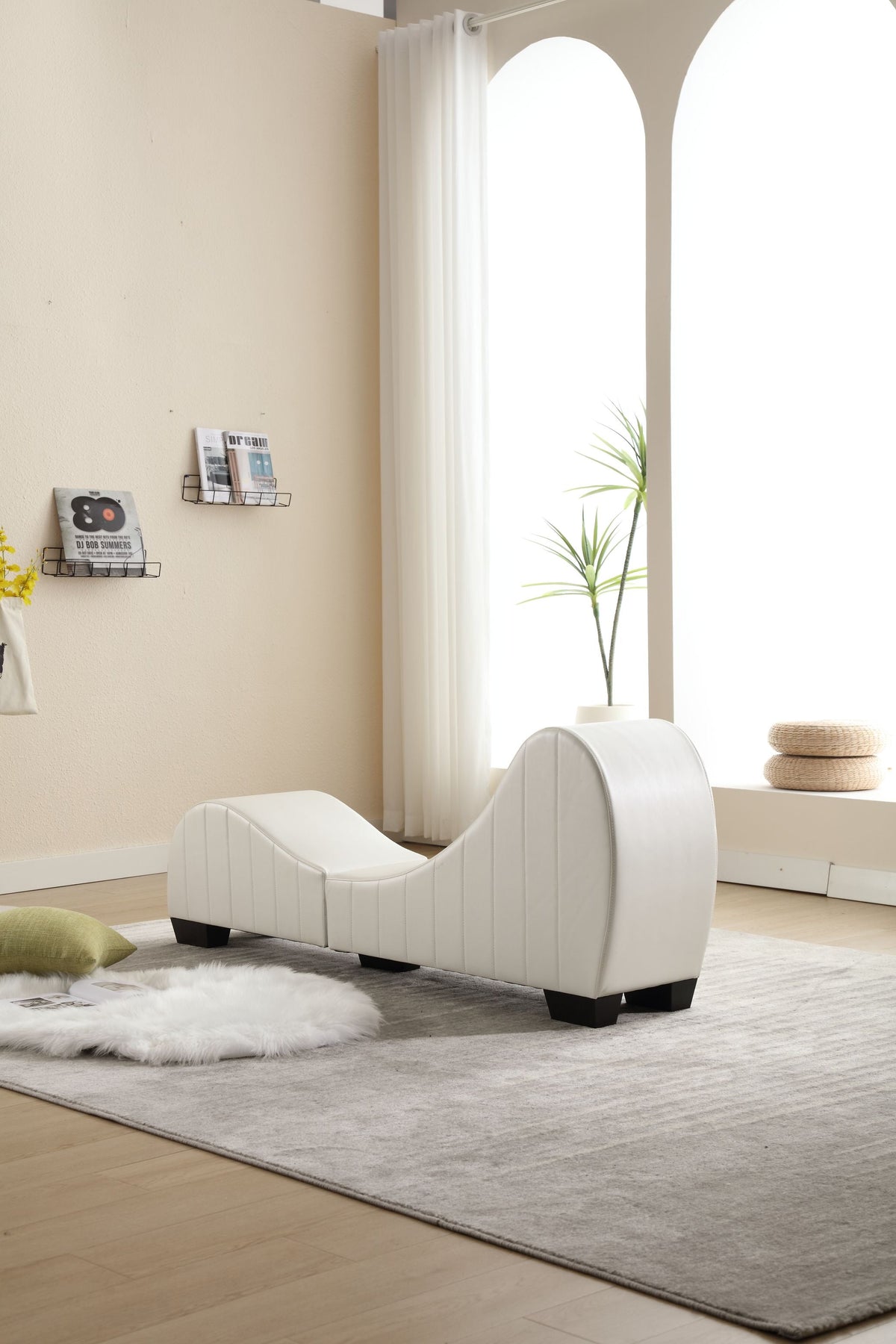 Modern Yoga Chaise Lounge – Curved Faux Leather Accent Chair in White