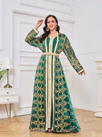 Muslim robe women's embroidered long cardigan two-piece set temperament dress - Classyfashion24.com