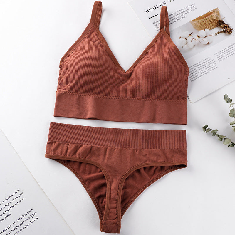 No Rimless Vest Style Wrap Chest Mid Waist Sexy Thong Comfortable Breathable Thin Seamless Underwear Set