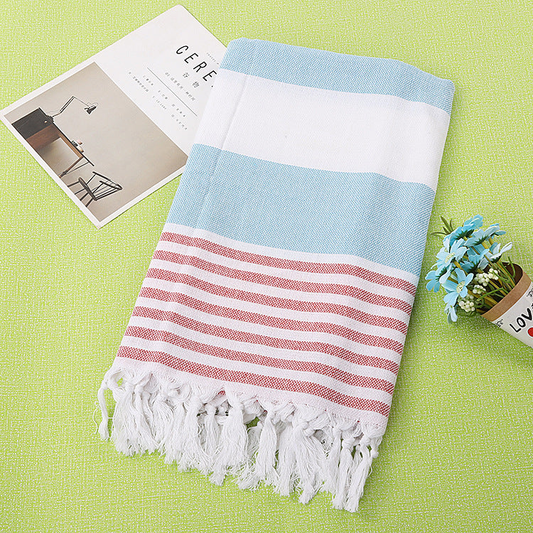 Turkish Striped Fringe Beach Towel – Quick Dry