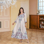 Muslim Rhinestone Printed Long Robe Women's Elegant Middle Eastern Dress Dubai Turkish Abaya Long Dress - Classyfashion24.com
