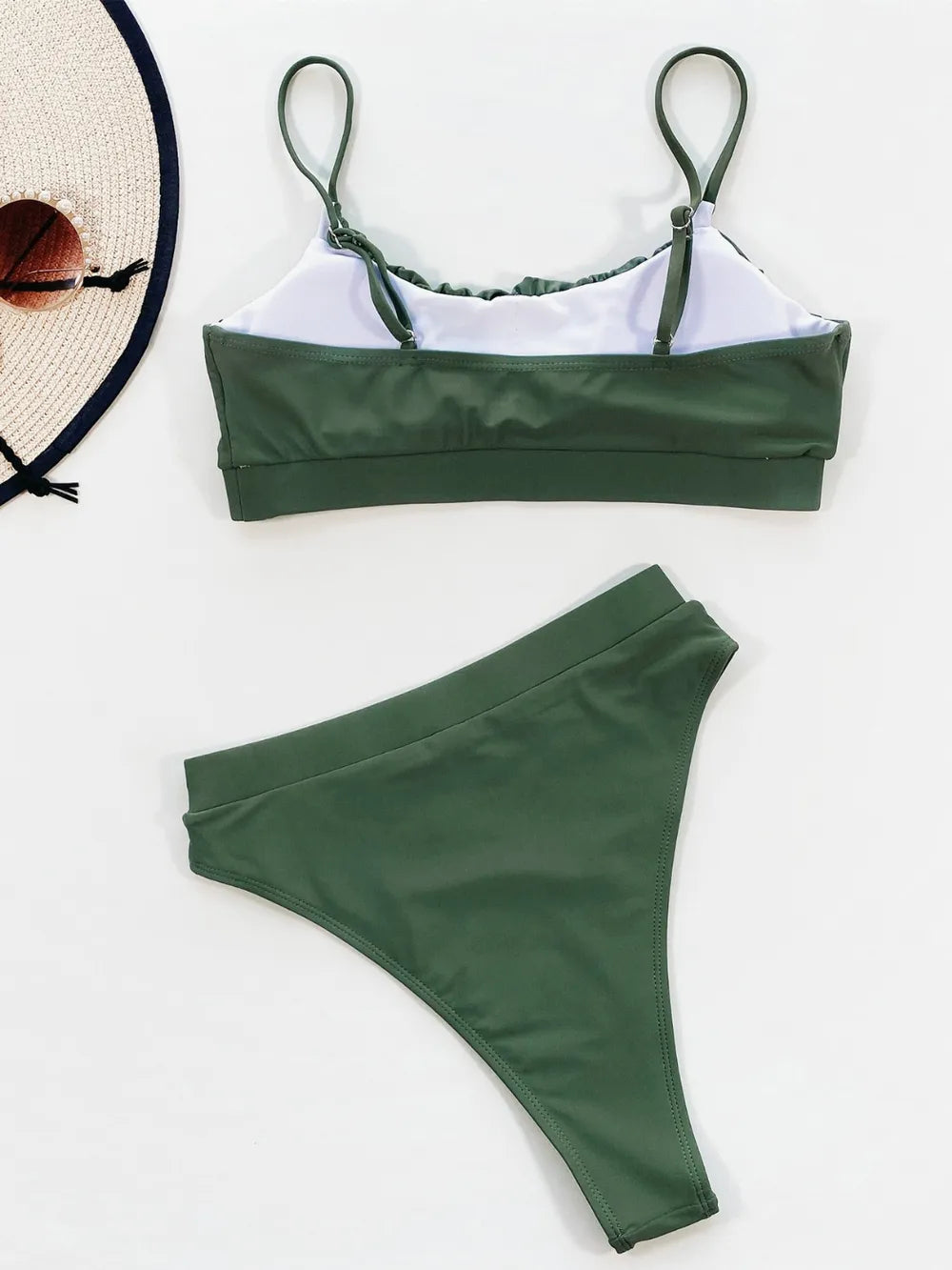 Adjustable Strap Ruched Two-Piece Swim Set – Black | Army Green