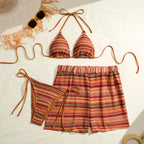 Striped split swimsuit for women